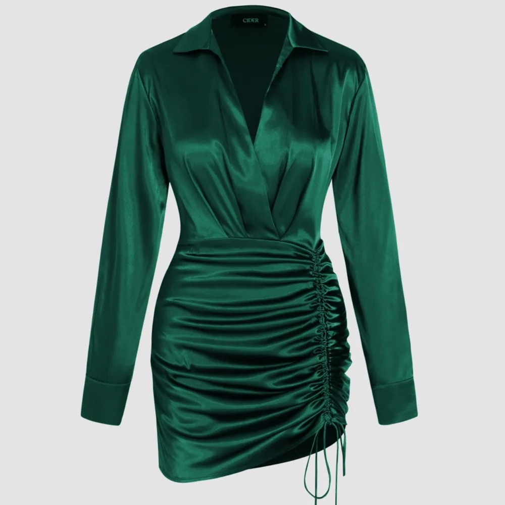 Green Satin Drawstring Mini Dress Women’s XS